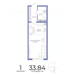 1-к квартира, строящийся дом, 34м2, 17/17 этаж