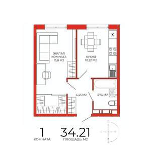 1-к квартира, вторичка, 34м2, 18/18 этаж