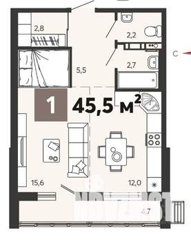 Студия квартира, вторичка, 45м2, 1/16 этаж
