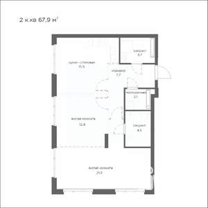 2-к квартира, вторичка, 68м2, 6/21 этаж