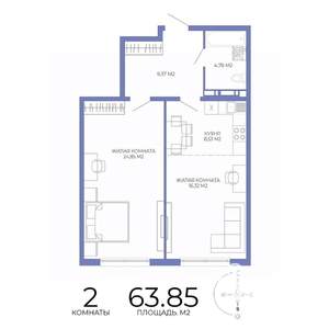 2-к квартира, строящийся дом, 64м2, 10/17 этаж