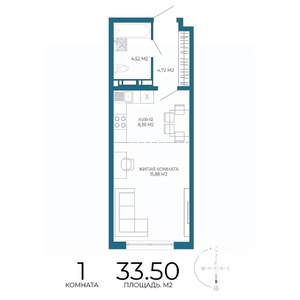 1-к квартира, строящийся дом, 34м2, 3/17 этаж