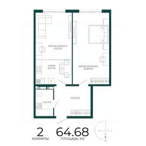 2-к квартира, строящийся дом, 65м2, 9/17 этаж