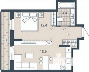 1-к квартира, вторичка, 46м2, 5/23 этаж