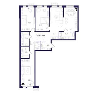 3-к квартира, вторичка, 123м2, 1/16 этаж