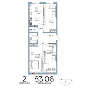2-к квартира, строящийся дом, 83м2, 9/18 этаж