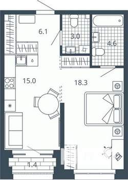 1-к квартира, вторичка, 47м2, 16/24 этаж