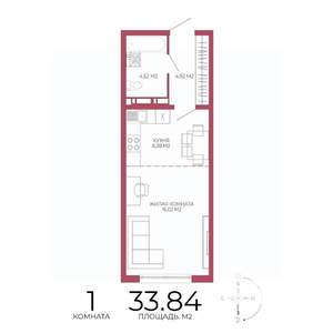 1-к квартира, строящийся дом, 34м2, 9/18 этаж