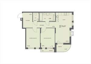 2-к квартира, вторичка, 75м2, 4/18 этаж