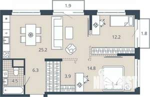 2-к квартира, вторичка, 42м2, 13/17 этаж