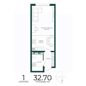 1-к квартира, строящийся дом, 33м2, 10/17 этаж