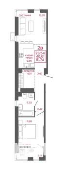 2-к квартира, вторичка, 52м2, 12/16 этаж