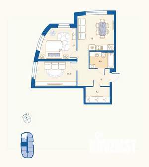 2-к квартира, вторичка, 57м2, 2/16 этаж