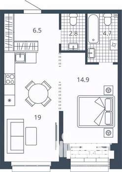 1-к квартира, вторичка, 49м2, 4/23 этаж