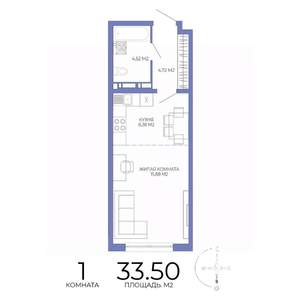 1-к квартира, строящийся дом, 34м2, 4/17 этаж