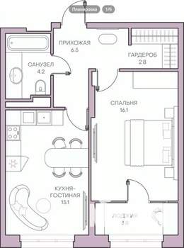 1-к квартира, вторичка, 49м2, 3/16 этаж