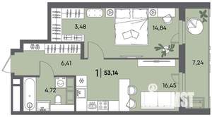 1-к квартира, вторичка, 53м2, 5/18 этаж