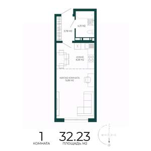1-к квартира, строящийся дом, 32м2, 5/17 этаж