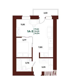 1-к квартира, вторичка, 36м2, 15/17 этаж