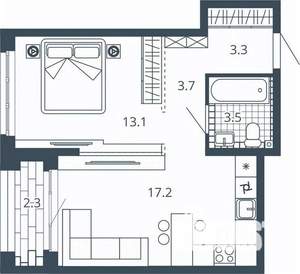 1-к квартира, вторичка, 43м2, 17/24 этаж