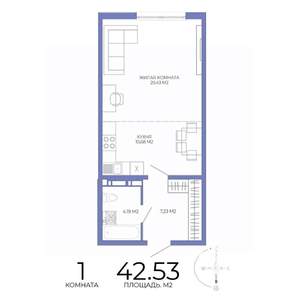 1-к квартира, строящийся дом, 43м2, 17/17 этаж