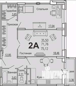 2-к квартира, вторичка, 75м2, 2/15 этаж