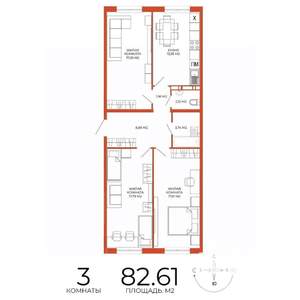 3-к квартира, строящийся дом, 83м2, 5/18 этаж