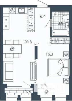 1-к квартира, вторичка, 50м2, 5/24 этаж