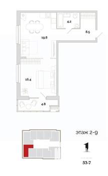 1-к квартира, вторичка, 54м2, 3/24 этаж