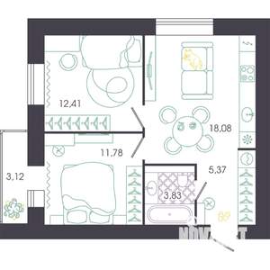 2-к квартира, строящийся дом, 53м2, 7/16 этаж