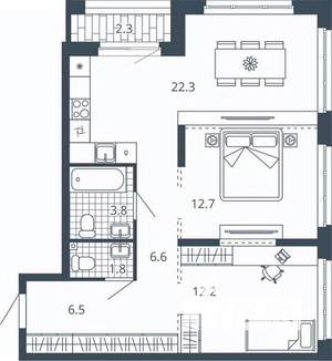 2-к квартира, вторичка, 68м2, 12/24 этаж