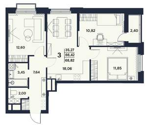 3-к квартира, вторичка, 69м2, 1/17 этаж