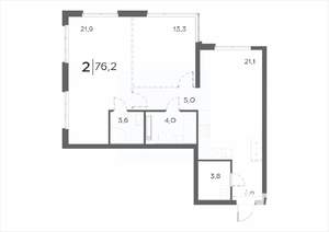 2-к квартира, вторичка, 76м2, 8/21 этаж