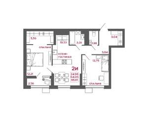 2-к квартира, вторичка, 67м2, 10/22 этаж