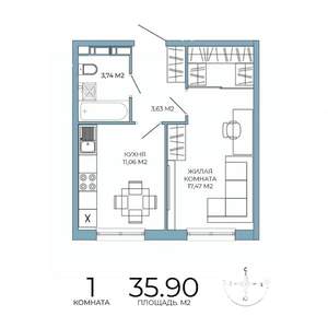 1-к квартира, строящийся дом, 36м2, 11/18 этаж