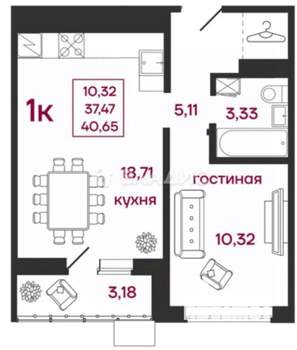 1-к квартира, вторичка, 41м2, 16/17 этаж