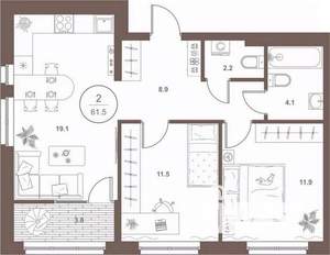 2-к квартира, вторичка, 62м2, 3/16 этаж