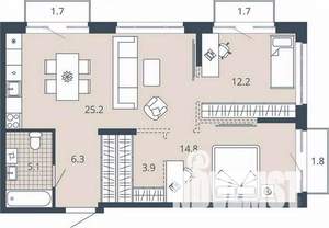 2-к квартира, вторичка, 72м2, 16/23 этаж