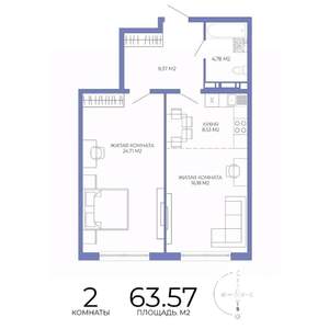 2-к квартира, строящийся дом, 64м2, 4/17 этаж