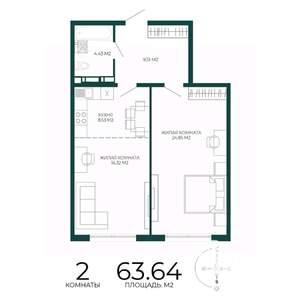 2-к квартира, строящийся дом, 64м2, 15/17 этаж