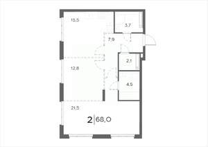 2-к квартира, вторичка, 68м2, 17/21 этаж