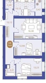 3-к квартира, вторичка, 75м2, 3/4 этаж