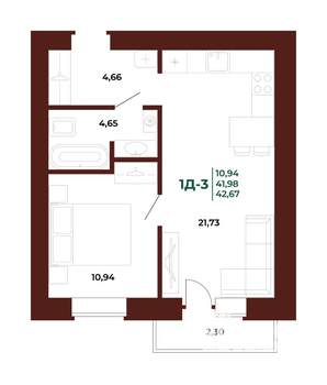 1-к квартира, вторичка, 43м2, 11/17 этаж