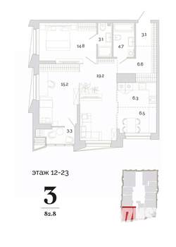 3-к квартира, вторичка, 83м2, 13/24 этаж
