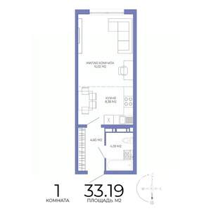 1-к квартира, строящийся дом, 33м2, 9/17 этаж