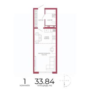 1-к квартира, строящийся дом, 34м2, 9/18 этаж
