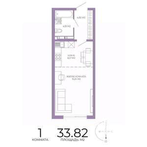 1-к квартира, строящийся дом, 34м2, 3/17 этаж