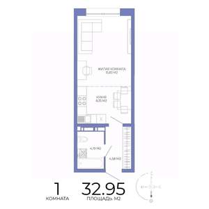 1-к квартира, вторичка, 33м2, 2/17 этаж