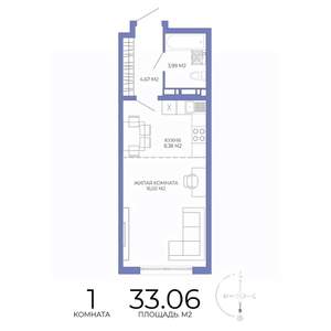 1-к квартира, строящийся дом, 33м2, 7/17 этаж