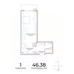 1-к квартира, строящийся дом, 46м2, 16/17 этаж